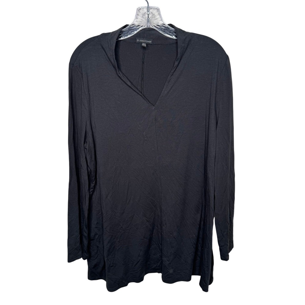 Eileen Fisher Women's XL Black Tencel Lyocell Long Sleeve Top Minimalist